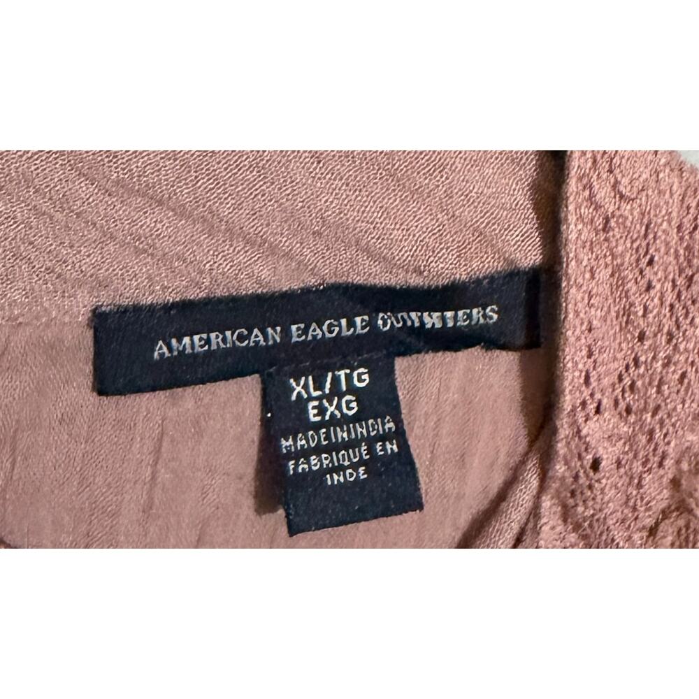 American Eagle XL Dusty Rose Lace Bell Sleeve Blouse Boho Peasant Crochet Top - Picture 4 of 10